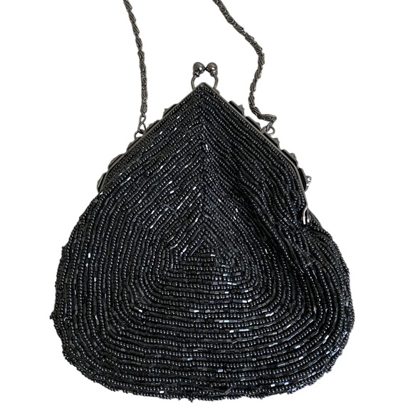 Vintage Jessica Mclintok black beaded evening bag with chain - Picture 4 of 7
